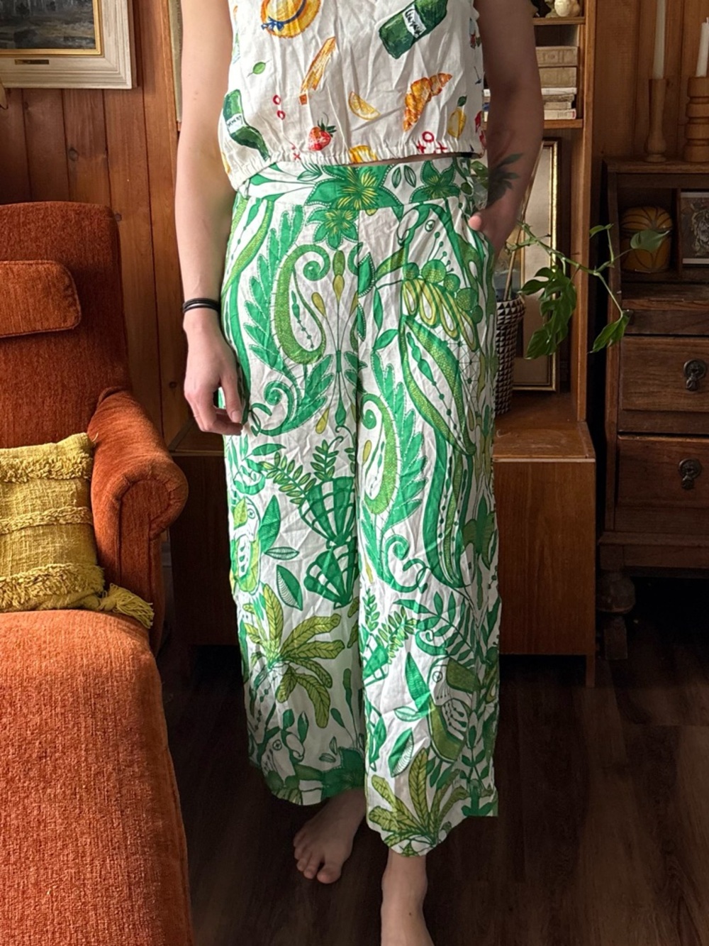 Rachel Zoe Linen Blend Print Pant NWT L